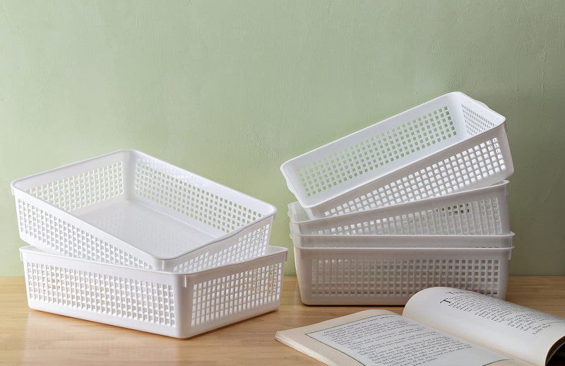 Eslite A4 Size Plastic Storage Basket,Desktop File Paper Letter Organizer Tray, 6-Packs (White) - Image 4