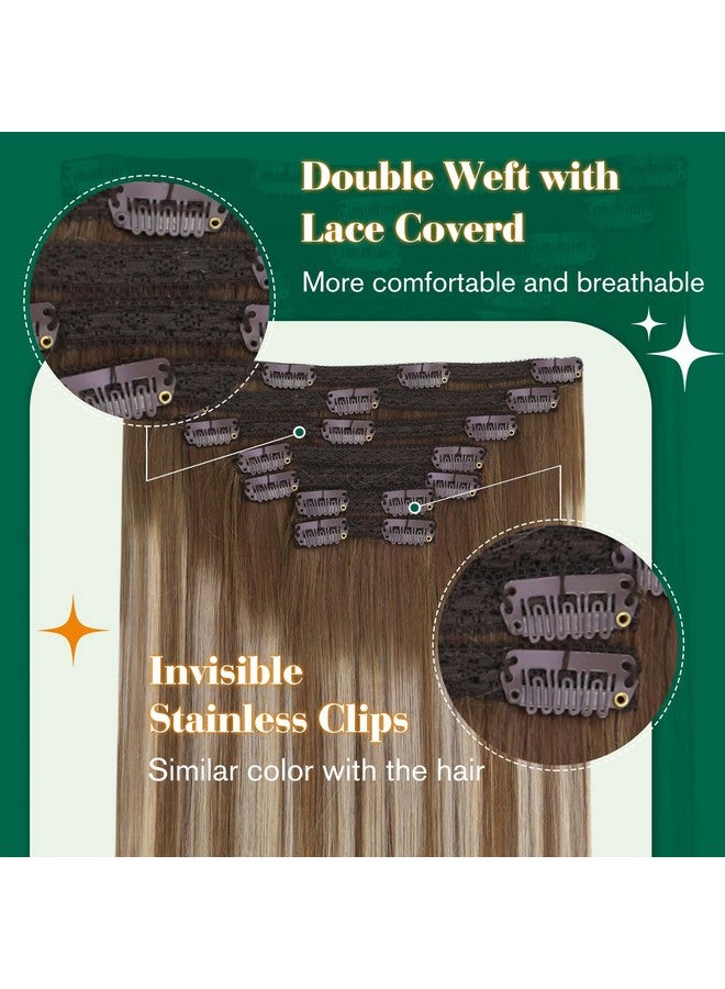 إيزي يوث وصلات شعر بمشبك، شعر بشري، بني كستنائي، وصلات بمشبك باللون البني مع وصلات شعر بشري أشقر بلاتيني، وصلات شعر بنسيج مزدوج 45.72 سم، 120 جم/7 قطع - Image 2