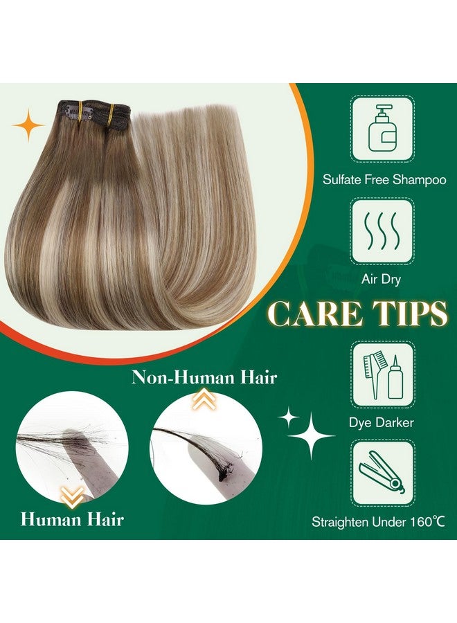 إيزي يوث وصلات شعر بمشبك، شعر بشري، بني كستنائي، وصلات بمشبك باللون البني مع وصلات شعر بشري أشقر بلاتيني، وصلات شعر بنسيج مزدوج 45.72 سم، 120 جم/7 قطع - Image 5