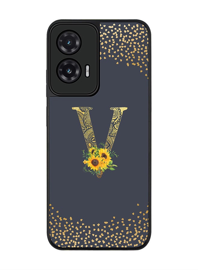 Stylizedd For Motorola Moto G35 Case,Slim fit Camera Protection, Shockproof Thin Phone cover  - Custom Floral Monogram - V  (Grey )