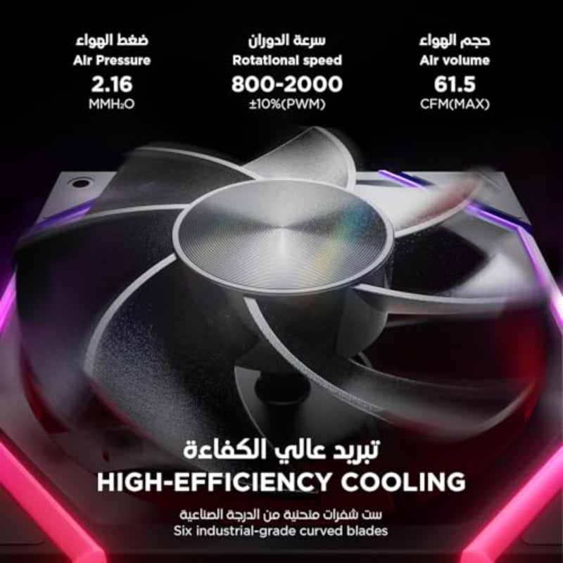 Nyota ARGB PC Case Fan 120MM [3 Packs] [Reverse] [HDB] 2000RPM/ 61.5CFM/ 50, 000 Hours Working Life Nyota-A12-Black-3PACK-R - Image 3