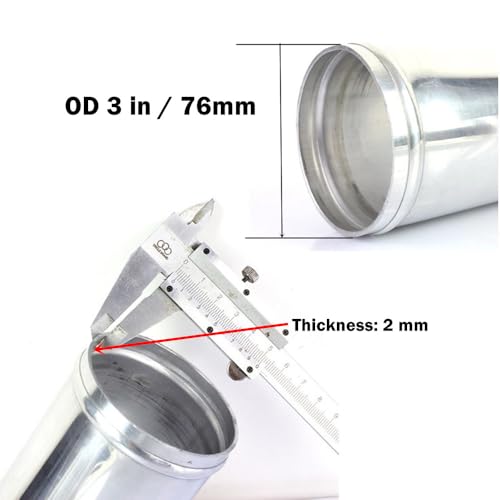 AotoKoop 3 76mm OD 180 Degree Aluminum Elbow Pipe with Beaded Ends for Intercooler Intake Polished 1181 300mm Long - Image 3