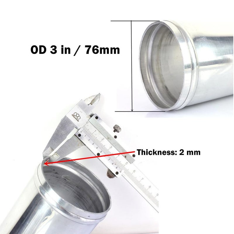 AotoKoop 3 76mm OD 180 Degree Aluminum Elbow Pipe with Beaded Ends for Intercooler Intake Polished 1181 300mm Long - Image 4