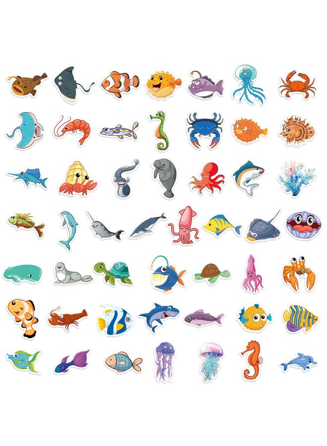 Bluejw Hot Selling 100 Boutique Cartoon Sea Life Stickers Sea Urchin Starfish Octopus Dolphin Decorative Stickers - Image 5