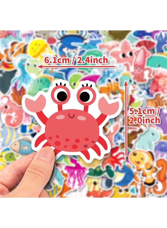 Bluejw Hot Selling 100 Boutique Cartoon Sea Life Stickers Sea Urchin Starfish Octopus Dolphin Decorative Stickers - Image 3