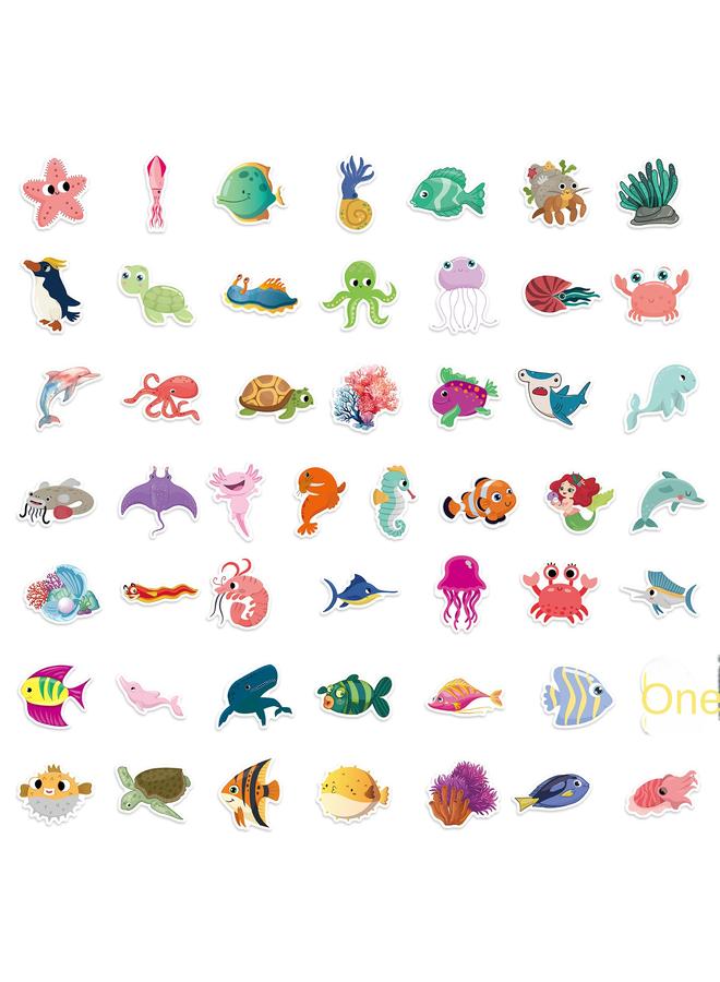 Bluejw Hot Selling 100 Boutique Cartoon Sea Life Stickers Sea Urchin Starfish Octopus Dolphin Decorative Stickers - Image 4