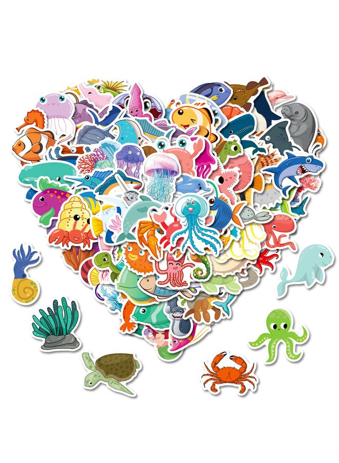 Bluejw Hot Selling 100 Boutique Cartoon Sea Life Stickers Sea Urchin Starfish Octopus Dolphin Decorative Stickers - Image 1