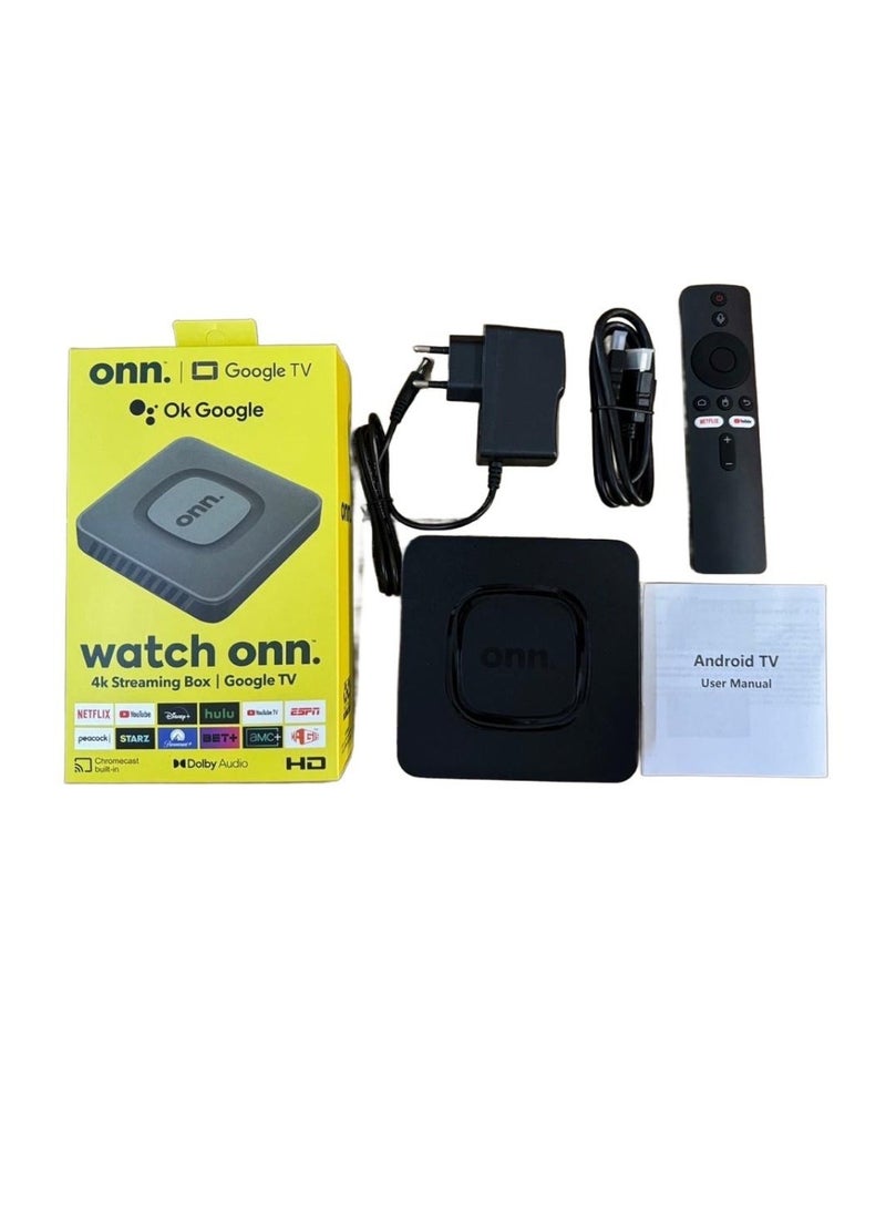 ONN Android TV 4K UHD Streaming Device With Voice Remote Control & HDMI Cable Google TV And Google Assistant Supported Android TV Box Ultra HD 4K TV Box  - Image 1
