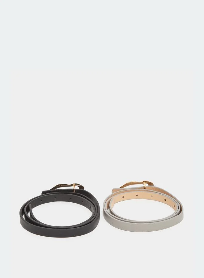 Styli Set of 2 - Textured Buckle Slim Belt
