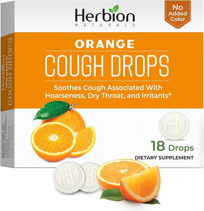 HERBION Naturals Cough Drops Dietary Supplement Soothes Cough for Adults and Children Over 6 Years No Artificial Flavor No Added Color 18 Count Pack of 1 Orange - Image 1