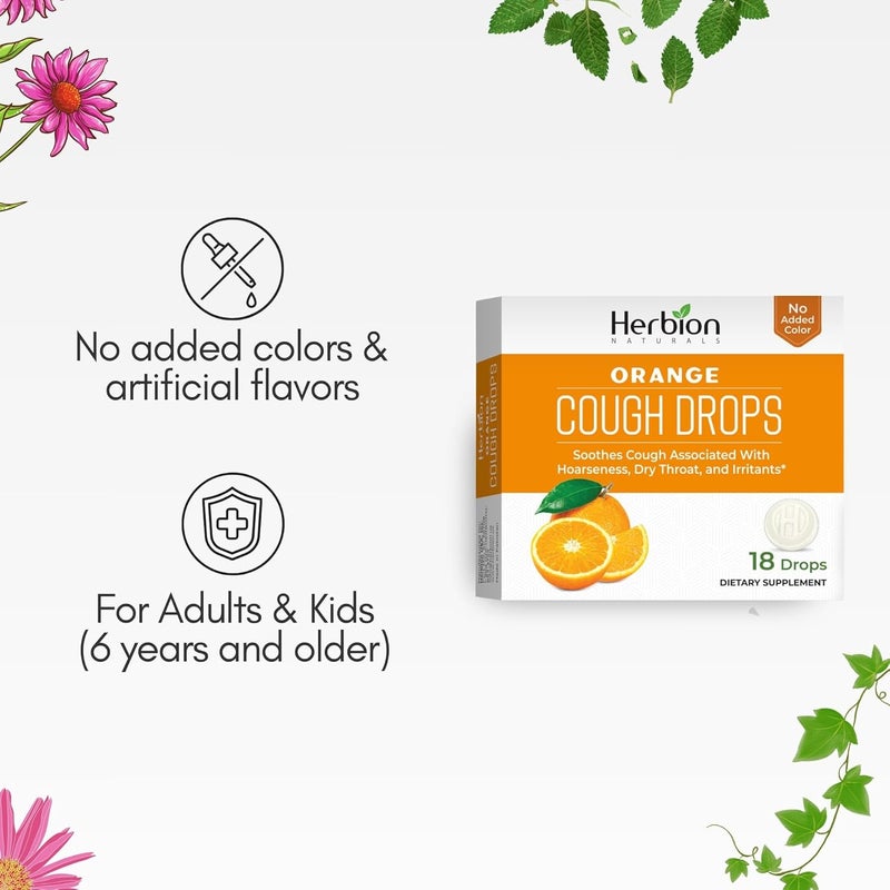 HERBION Naturals Cough Drops Dietary Supplement Soothes Cough for Adults and Children Over 6 Years No Artificial Flavor No Added Color 18 Count Pack of 1 Orange - Image 4