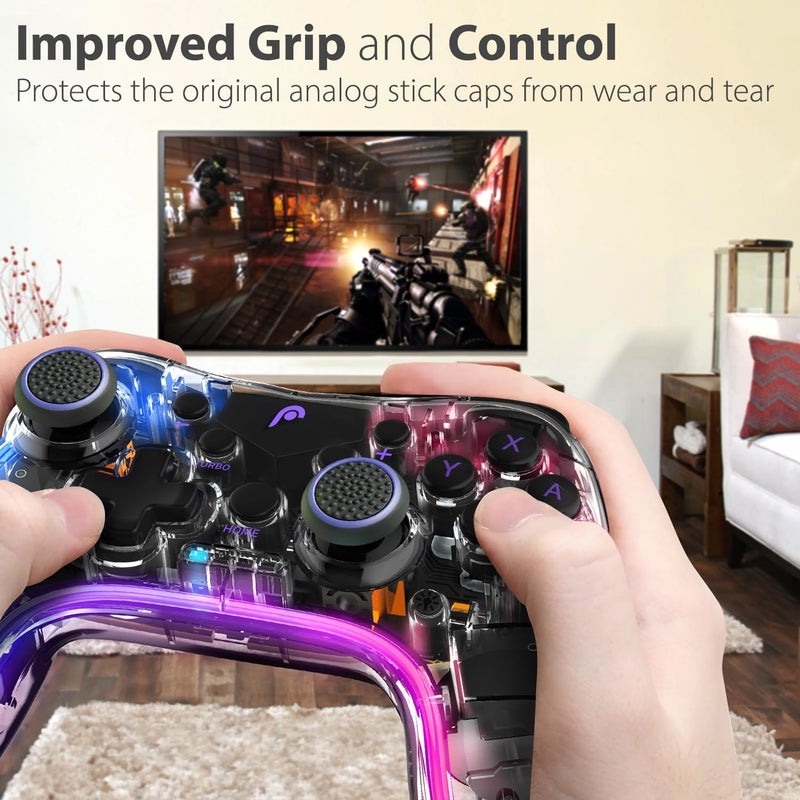 Fosmon Performance Thumb Grips Joystick Caps for Nintendo Switch 2, Switch 1, Joycon Grip, PS5, PS4, Xbox One, Xbox Series X/S, Rubber Controller Grips - Black/Blue (2 Pair - 4 Pieces) - Image 3