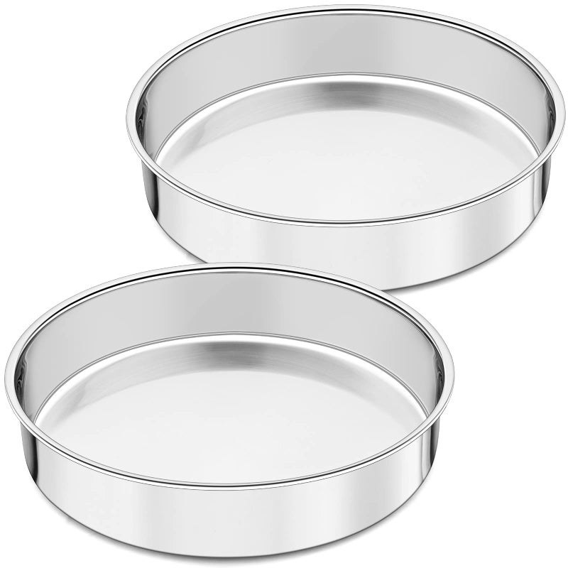 Joyfair 8 inch Cake tin Stainless Steel Round Cake Mould Pan Set of 2 Layer Baking TinOven Toaster Bakeware for Roasting OnePiece Molding  Straight Side Mirror Finish  Dishwasher Safe 20cm