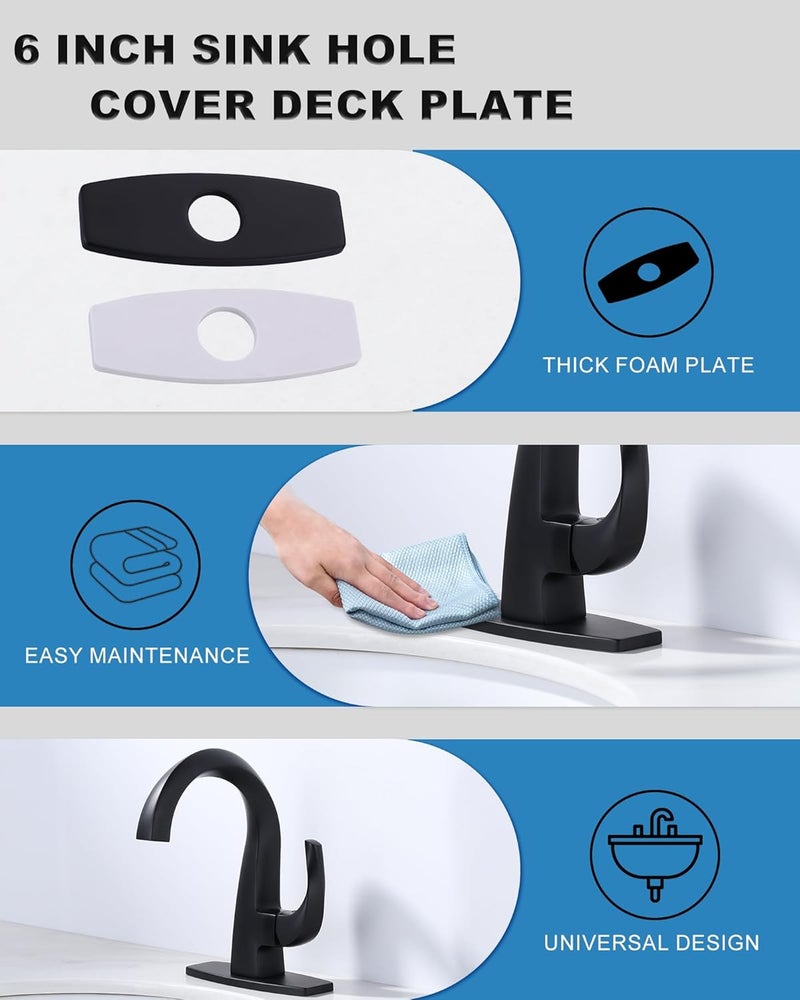 IVIGA Sink Hole Cover 6 Inch: Stainless Steel Escutcheon Plate Black - Easy Install Faucet Escutcheons - Sink Faucet Cover For 1 or 3 Hole Bathroom Vanity Basin - Faucet Escutcheons 4" Faucet Plate Cover - Image 5