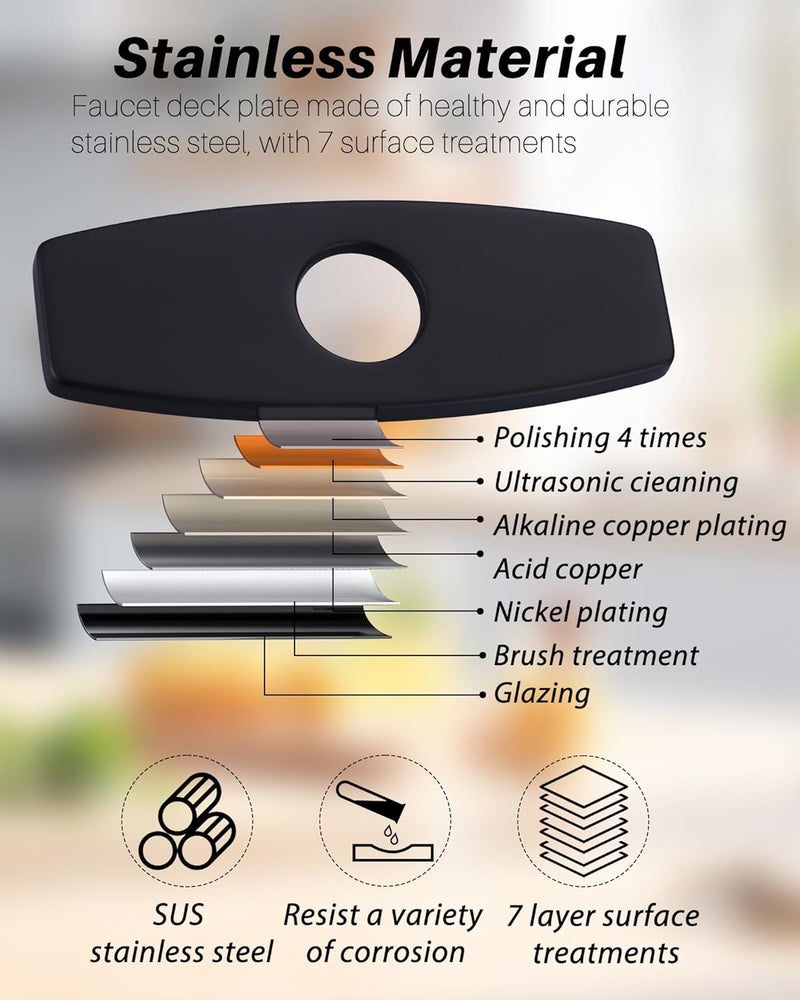 IVIGA Sink Hole Cover 6 Inch: Stainless Steel Escutcheon Plate Black - Easy Install Faucet Escutcheons - Sink Faucet Cover For 1 or 3 Hole Bathroom Vanity Basin - Faucet Escutcheons 4" Faucet Plate Cover - Image 4