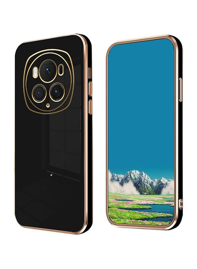 Compatible with  Honor Magic 6 Pro case, smooth veneer gold plated chrome, Black Thin and smooth shock-proof full protection  Honor Magic 6 Pro case（Black）  - Image 1