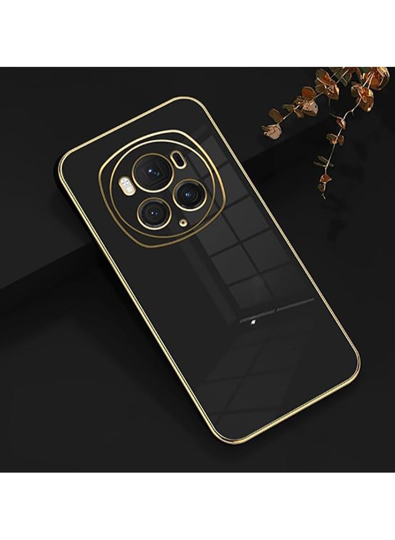Compatible with  Honor Magic 6 Pro case, smooth veneer gold plated chrome, Black Thin and smooth shock-proof full protection  Honor Magic 6 Pro case（Black）  - Image 2