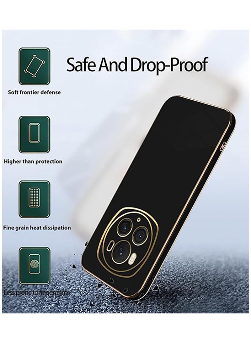 Compatible with  Honor Magic 6 Pro case, smooth veneer gold plated chrome, Black Thin and smooth shock-proof full protection  Honor Magic 6 Pro case（Black）  - Image 4