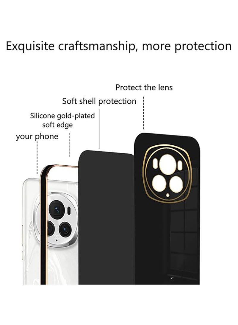 Compatible with  Honor Magic 6 Pro case, smooth veneer gold plated chrome, Black Thin and smooth shock-proof full protection  Honor Magic 6 Pro case（Black）  - Image 5