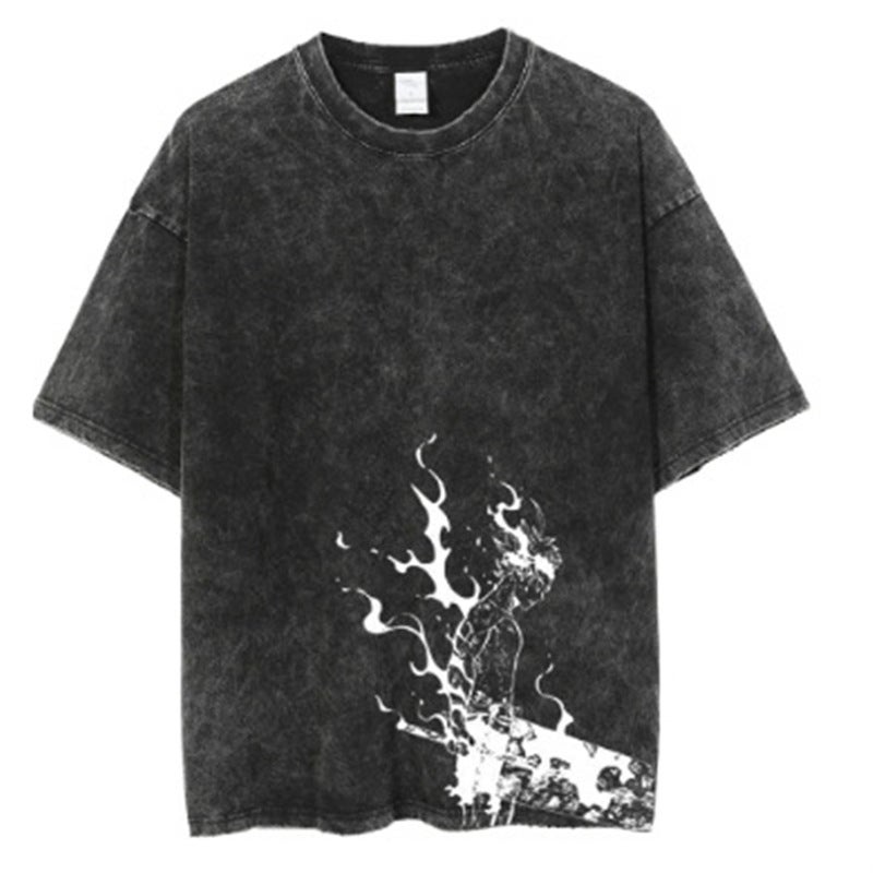 Old Retro Washed Animation Five Short Sleeve American Sleeve Tt Shirt - Image 3
