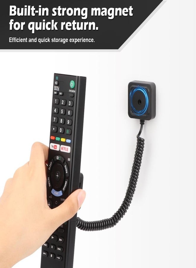 WALLFID 2-Pack Magnetic Remote Control Holders with Spring Ropes - Safely Secure TV Remotes & Small Items, Wall-Mount with Adhesive, Anti-Loss, Rapid Adsorption, Extendable Spring.(Black, 2 Pack) - Image 3