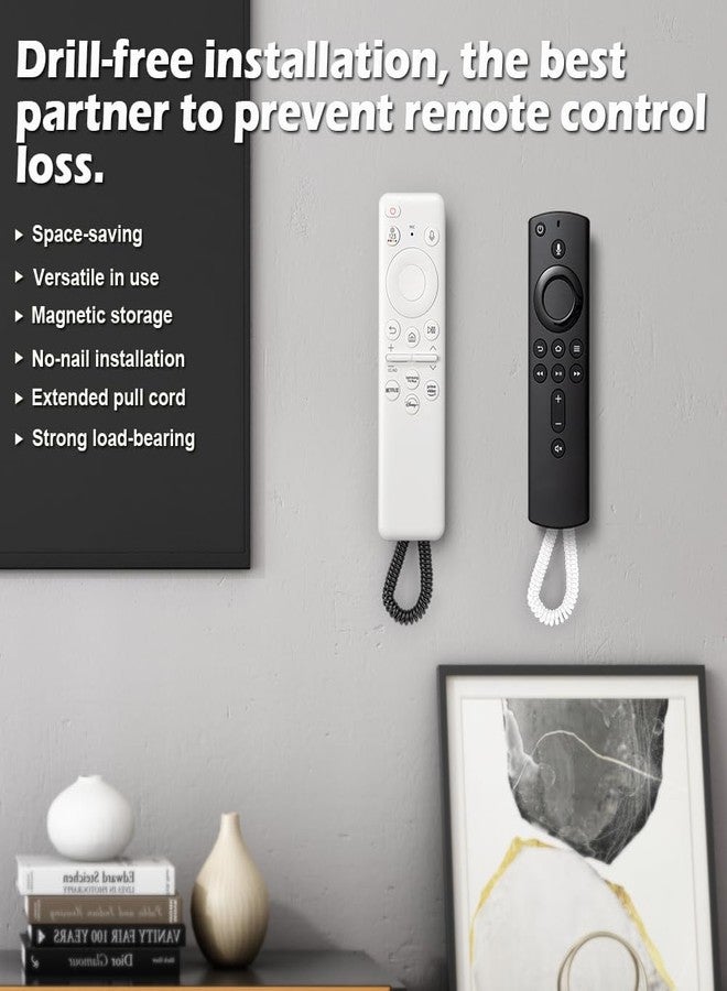 WALLFID 2-Pack Magnetic Remote Control Holders with Spring Ropes - Safely Secure TV Remotes & Small Items, Wall-Mount with Adhesive, Anti-Loss, Rapid Adsorption, Extendable Spring.(Black, 2 Pack) - Image 4
