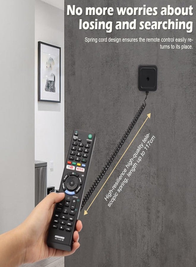 WALLFID 2-Pack Magnetic Remote Control Holders with Spring Ropes - Safely Secure TV Remotes & Small Items, Wall-Mount with Adhesive, Anti-Loss, Rapid Adsorption, Extendable Spring.(Black, 2 Pack) - Image 2