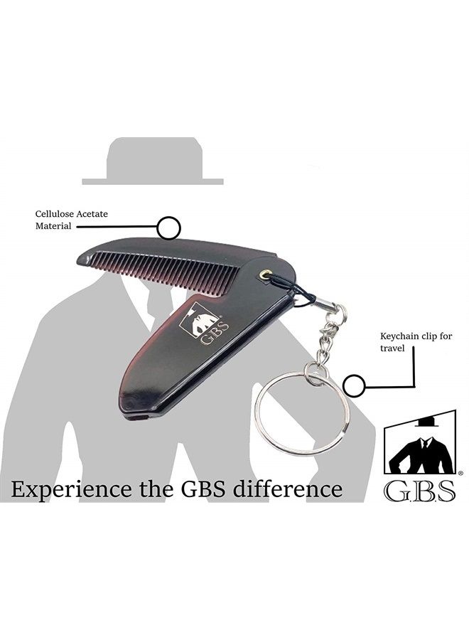 G.B.S Handmade Saw-cut Men's Beard Mustache Folding Pocket Comb Traditional - with Key chain - Relax Scalp- Styling For All Length Hair - Travel Kit Sized for Grooming | Effortless Glide - Image 2