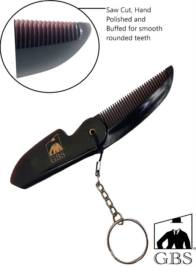 G.B.S Handmade Saw-cut Men's Beard Mustache Folding Pocket Comb Traditional - with Key chain - Relax Scalp- Styling For All Length Hair - Travel Kit Sized for Grooming | Effortless Glide - Image 3