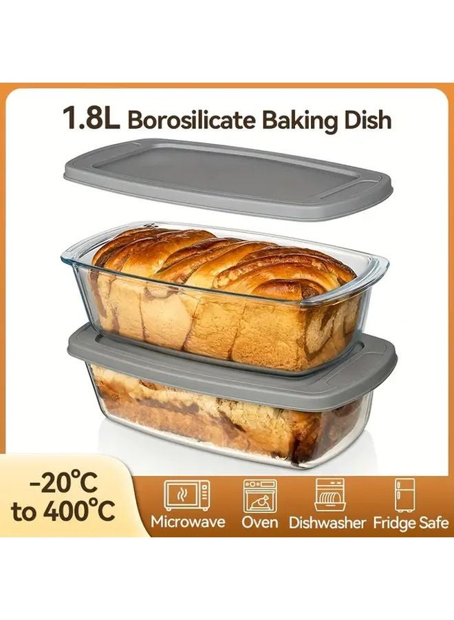 1 Pack Large Glass Baking Tray With Lid Stackable Microwave Oven Safe Easy Carry Handles - Image 2
