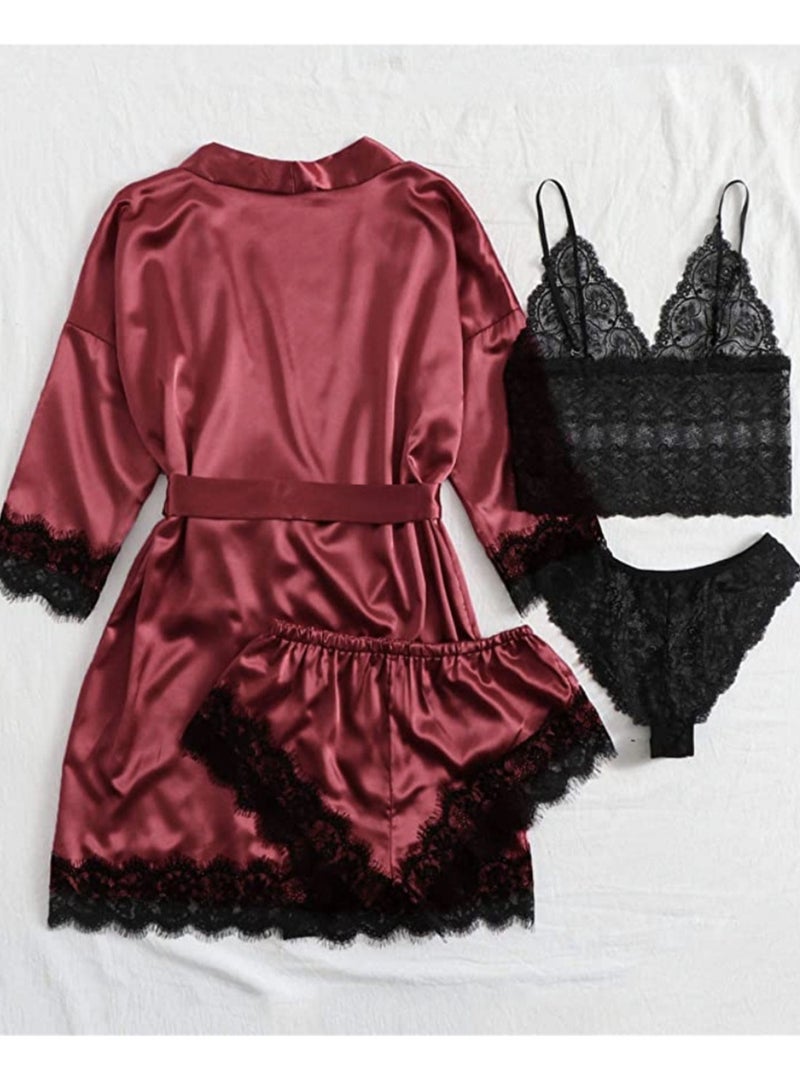 4pcs women's pajamas home wear new lace pajamas set  - Image 4