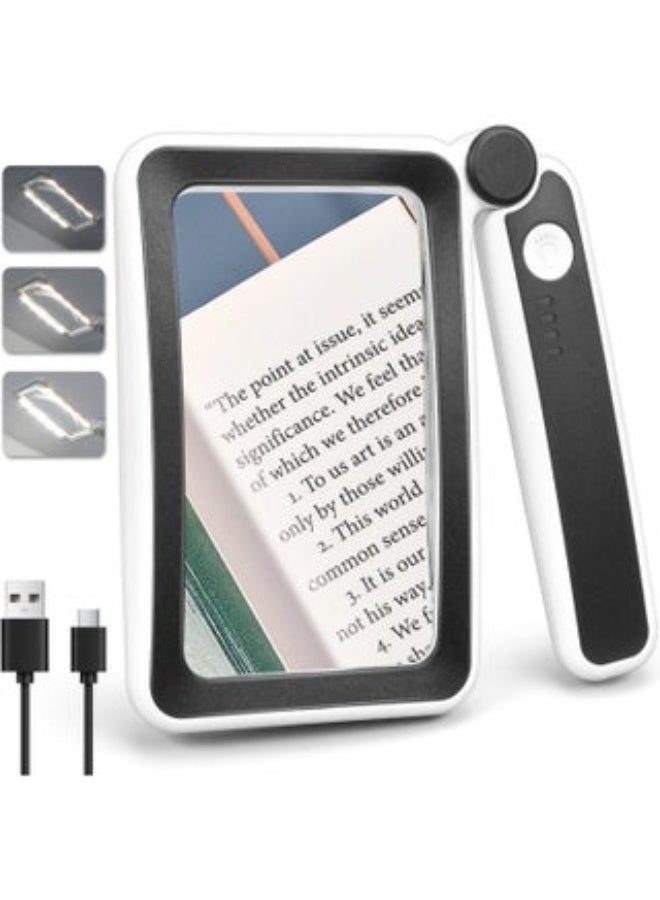 Arabest Rechargeable Magnifying Glass with Light for Reading, 5X Large Page Magnifier with LED Lighted for Seniors Low Vision, Folding Handheld Rectangle Magnifier for Reading Small Print Black - Image 1