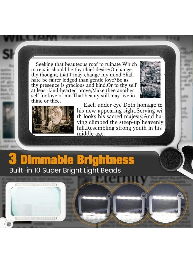 Arabest Rechargeable Magnifying Glass with Light for Reading, 5X Large Page Magnifier with LED Lighted for Seniors Low Vision, Folding Handheld Rectangle Magnifier for Reading Small Print Black - Image 2