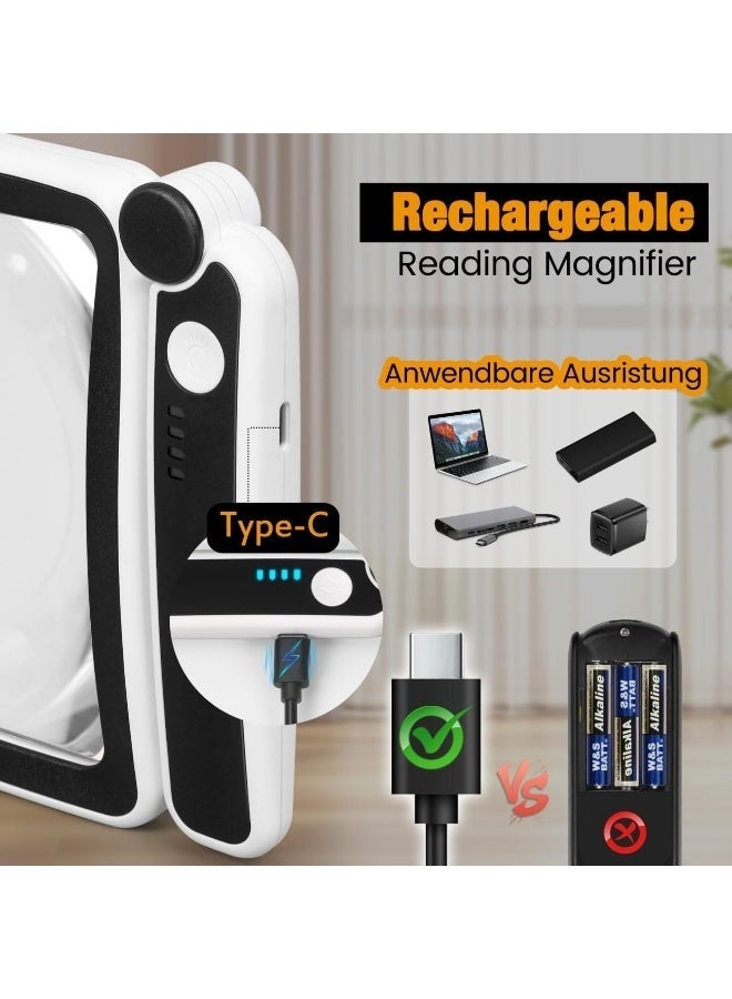 Arabest Rechargeable Magnifying Glass with Light for Reading, 5X Large Page Magnifier with LED Lighted for Seniors Low Vision, Folding Handheld Rectangle Magnifier for Reading Small Print Black - Image 3