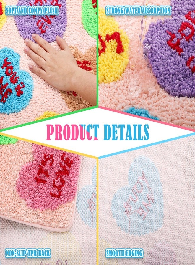 Dunzy Valentine's Day Conversation Heart Bathroom Rug 36x24 Inch Valentine's Day Love Candy Heart Welcome Door Mat Casual, Low Pile, Kitchen Decor Indoor Outdoor Party Decoration - Image 3