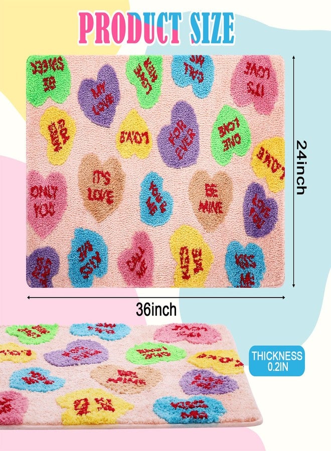 Dunzy Valentine's Day Conversation Heart Bathroom Rug 36x24 Inch Valentine's Day Love Candy Heart Welcome Door Mat Casual, Low Pile, Kitchen Decor Indoor Outdoor Party Decoration - Image 2