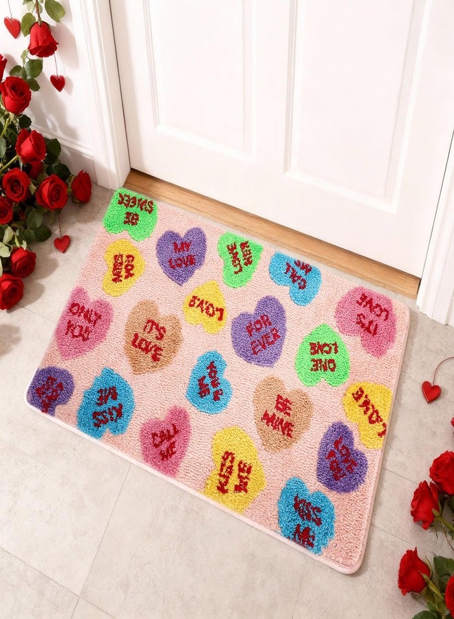 Dunzy Valentine's Day Conversation Heart Bathroom Rug 36x24 Inch Valentine's Day Love Candy Heart Welcome Door Mat Casual, Low Pile, Kitchen Decor Indoor Outdoor Party Decoration - Image 4