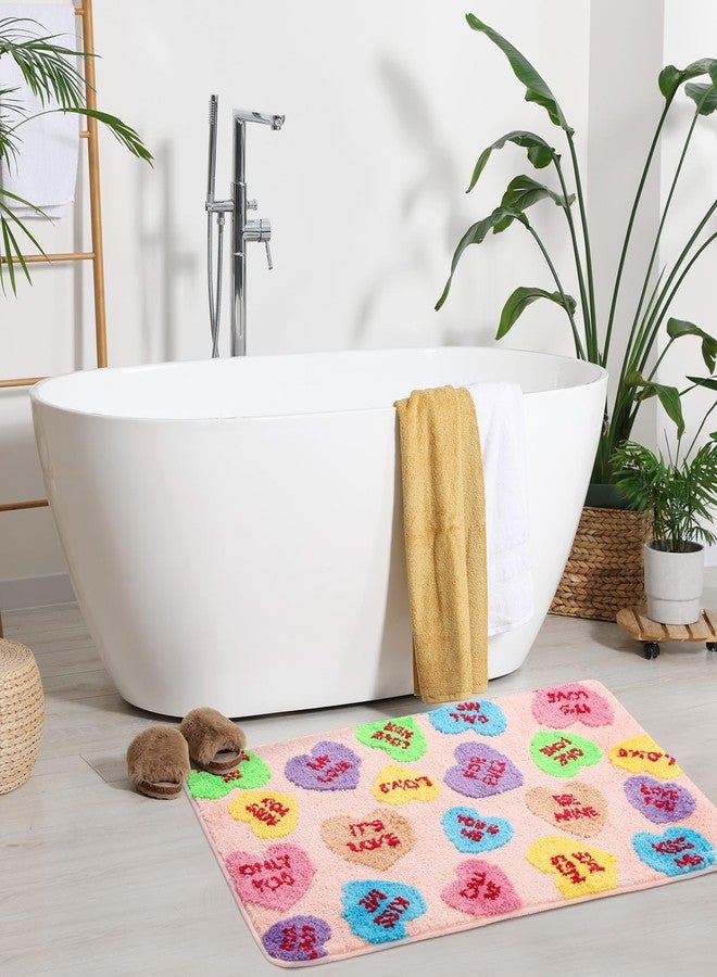 Dunzy Valentine's Day Conversation Heart Bathroom Rug 36x24 Inch Valentine's Day Love Candy Heart Welcome Door Mat Casual, Low Pile, Kitchen Decor Indoor Outdoor Party Decoration - Image 1