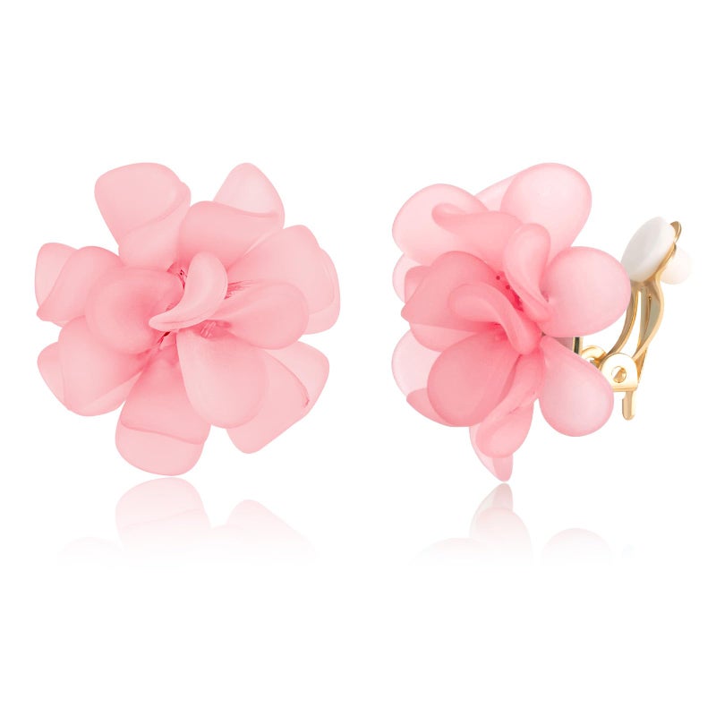 LAXPICOL Fashion Flower Clip On Earrings For Women Cute Lovely Acrylic Pink Flower Earrings No piercing Earrings - Image 1