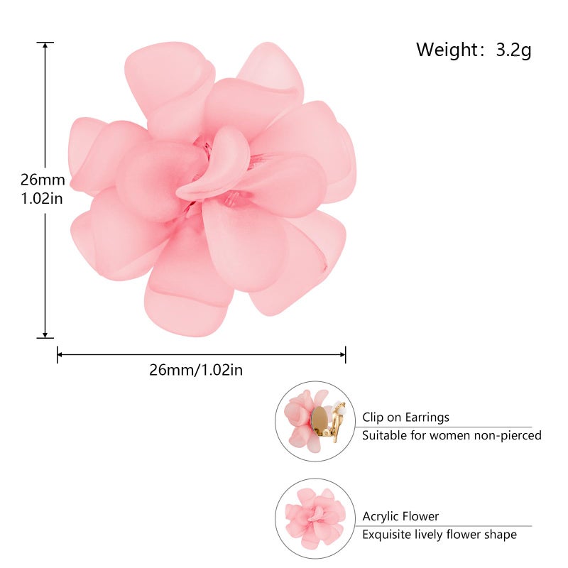 LAXPICOL Fashion Flower Clip On Earrings For Women Cute Lovely Acrylic Pink Flower Earrings No piercing Earrings - Image 2