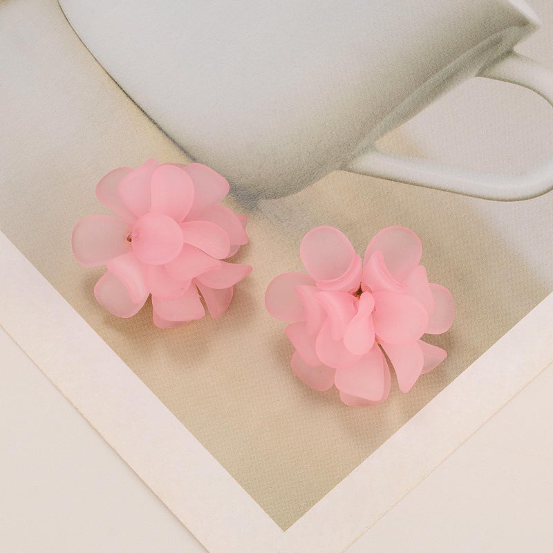LAXPICOL Fashion Flower Clip On Earrings For Women Cute Lovely Acrylic Pink Flower Earrings No piercing Earrings - Image 4