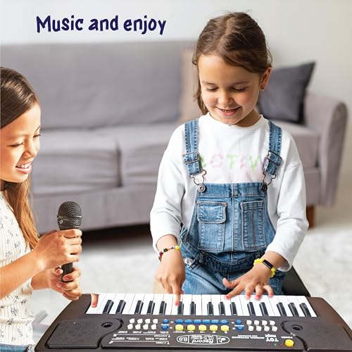ToyMagic Kids Keyboard with 37 Keys & Microphone|Electronic Piano for Beginners|Portable Rechargable Keyboard Piano|USB Charging|48 x 17Cm Black Color|Best Gift for 3+ Years|Made in India - Image 2