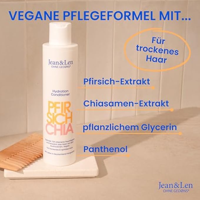 Jean & Len CONDITIONER PEACH & CHIA SEEDS, FOR DRY HAIR, VEGAN HAIR CARE WITH PEACH & CHIA SEED EXTRACT & VEGETABLE GLYCERINE, SILICONE-FREE & PARABEN-FREE, 300 ML - Image 3