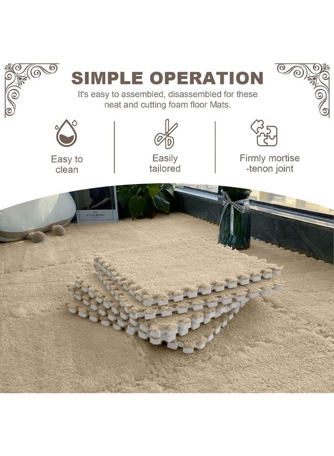 HQ-GAMING Interlocking Tile Mats with Border, Fluffy Soft EVA Foam Area Rug Puzzle Area Square Rug Playmat for Children Room Bedroom Home, Non-Slip Protective Floor Carpet Play Mat (Camel) - Image 4