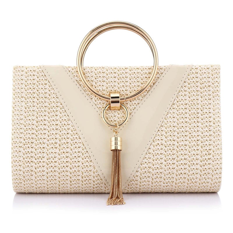 Magnitt Women Straw Bag Evening Clutch Purse Elegant Handbags Formal Party Clutches Purses for Wedding/Prom/Cocktail (White B) - Image 1