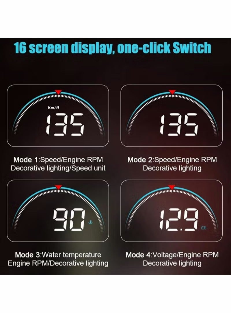 AROAQ Vehicle Speedometer, Head Up Display Multifunction Overspeed Warning System, Portable Durable Hud Projector For Car Black Speed Warning Hud Projector For Cars And Trucks - Image 4