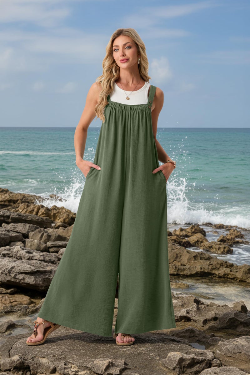 Lepunuo Womens Casual Jumpsuits Summer Boho Wide Leg Rompers Sleeveless Overalls Summer Outfits with Pockets - Image 3