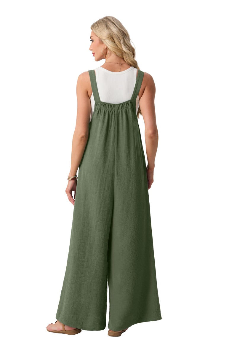 Lepunuo Womens Casual Jumpsuits Summer Boho Wide Leg Rompers Sleeveless Overalls Summer Outfits with Pockets - Image 5