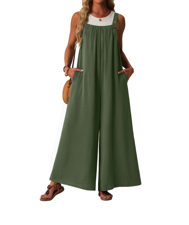 Lepunuo Womens Casual Jumpsuits Summer Boho Wide Leg Rompers Sleeveless Overalls Summer Outfits with Pockets - Image 1