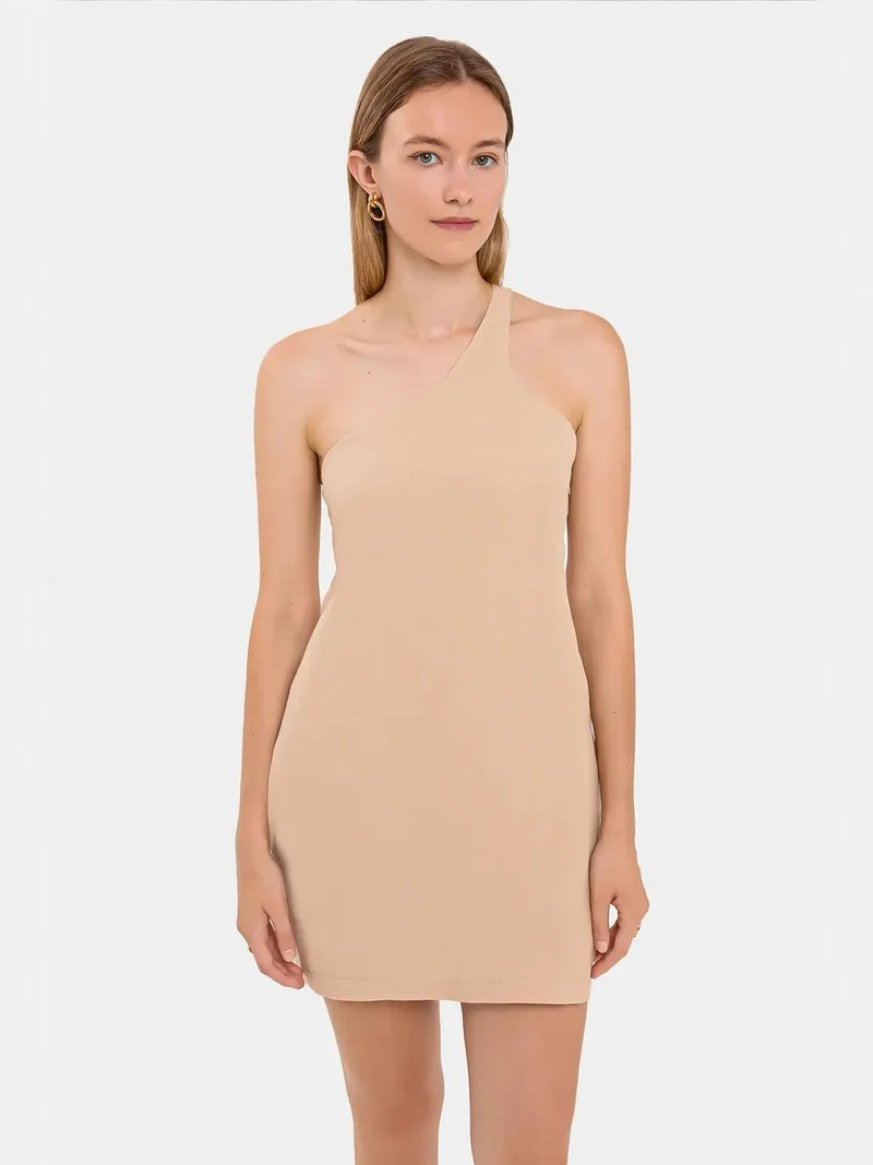 Hiccup Natural One-Shoulder Bodycon Mini Dress for Women | Best Price UAE
